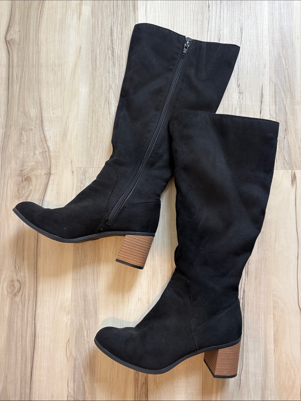 Black Faux Suede Block Heel Boots